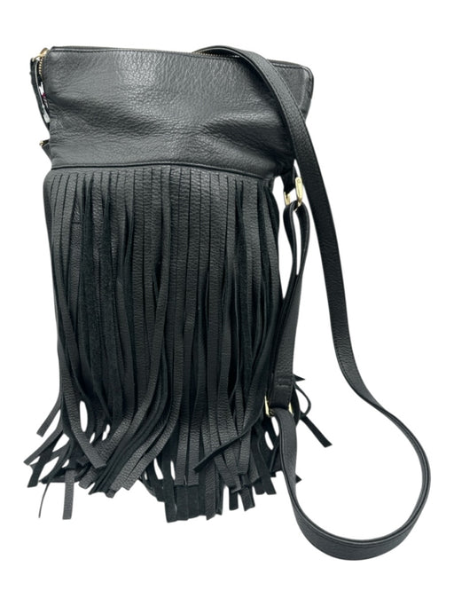 B-Low The Belt Black Pebble Leather Gold hardware Fringe Zip Top Crossbody Bag Black / S