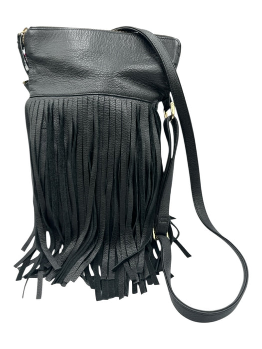 B-Low The Belt Black Pebble Leather Gold hardware Fringe Zip Top Crossbody Bag Black / S