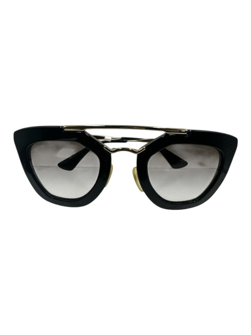 Prada Black & Gold Acetate Metal Aviator Cat Eye Sunglasses Black & Gold