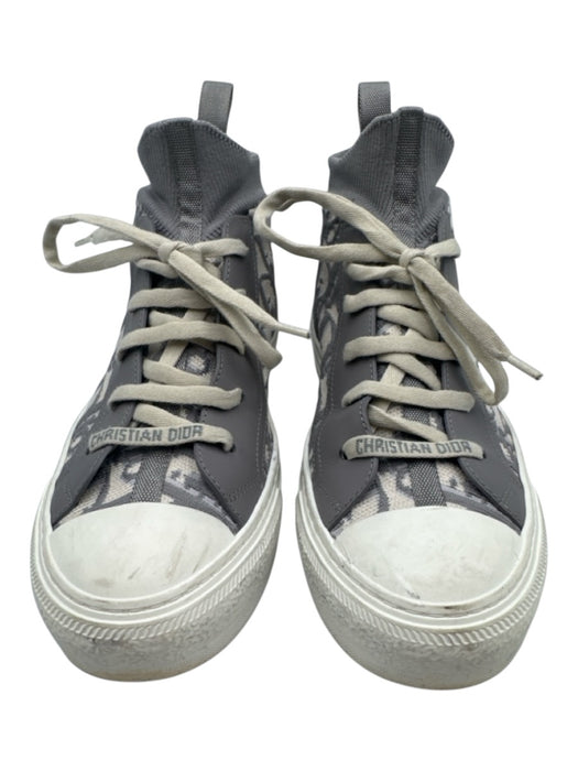 Dior Shoe Size 38 Grey & White Synthetic & Leather Lace Up Chelsea Knit Sneakers Grey & White / 38