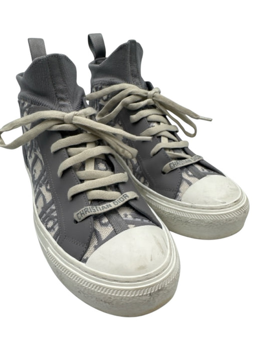 Dior Shoe Size 38 Grey & White Synthetic & Leather Lace Up Chelsea Knit Sneakers Grey & White / 38