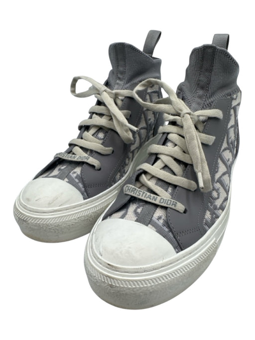 Dior Shoe Size 38 Grey & White Synthetic & Leather Lace Up Chelsea Knit Sneakers Grey & White / 38