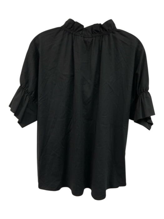 Finley Size Large Black Cotton Blend Short Ruffle Sleeve Split Neck Elastic Top Black / Large