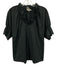 Finley Size Large Black Cotton Blend Short Ruffle Sleeve Split Neck Elastic Top Black / Large