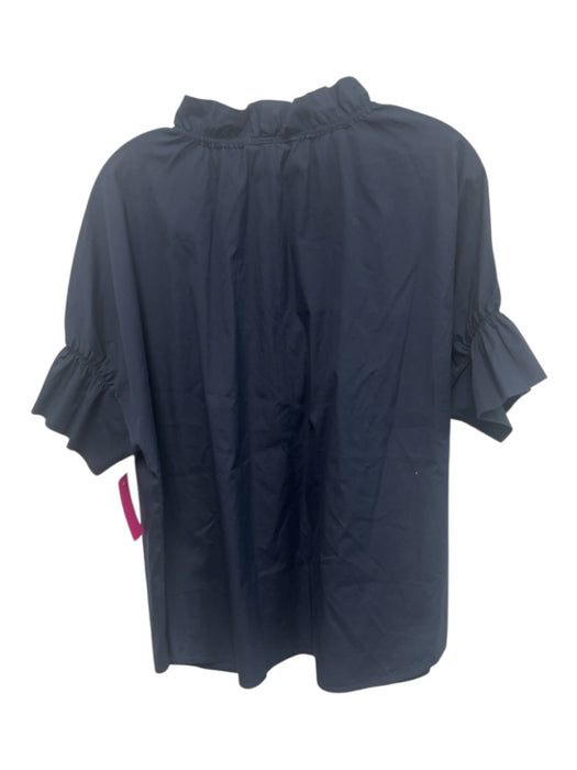 Finley Size XL Navy Blue Cotton Blend Short Balloon Sleeve Ruffle Neckline Top Navy Blue / XL