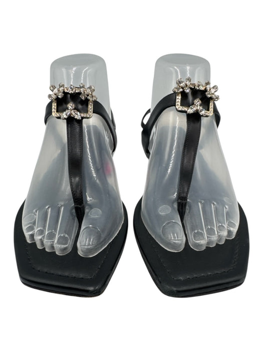 Roger Vivier Shoe Size 38 Black Leather Rhinestone Buckle Square Toe Sandals Black / 38