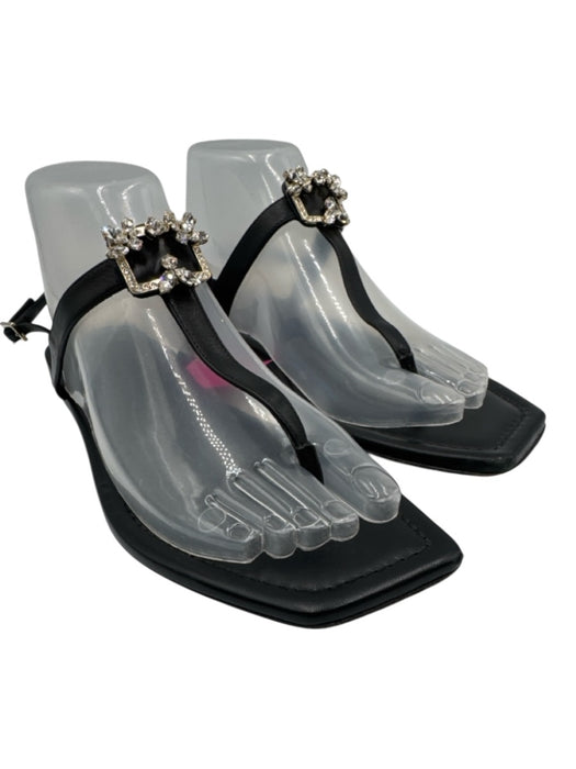 Roger Vivier Shoe Size 38 Black Leather Rhinestone Buckle Square Toe Sandals Black / 38