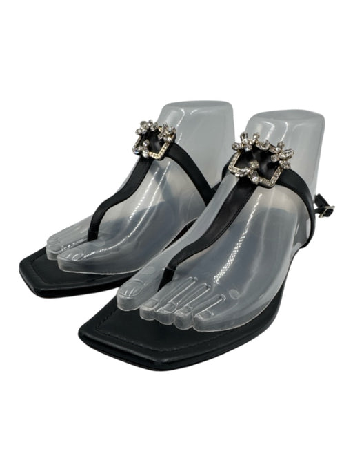 Roger Vivier Shoe Size 38 Black Leather Rhinestone Buckle Square Toe Sandals Black / 38