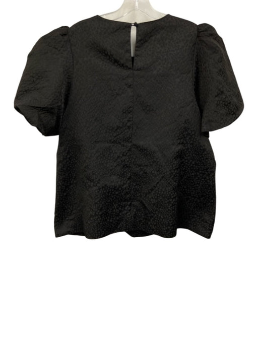 Pomander Place Size XL Black Polyester Short Bubble Sleeve Floral Jacquard Top Black / XL