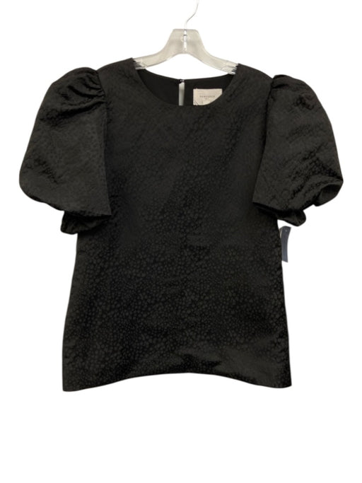 Pomander Place Size XL Black Polyester Short Bubble Sleeve Floral Jacquard Top Black / XL