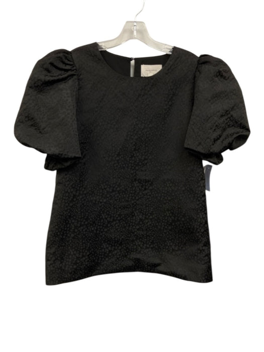 Pomander Place Size XL Black Polyester Short Bubble Sleeve Floral Jacquard Top Black / XL