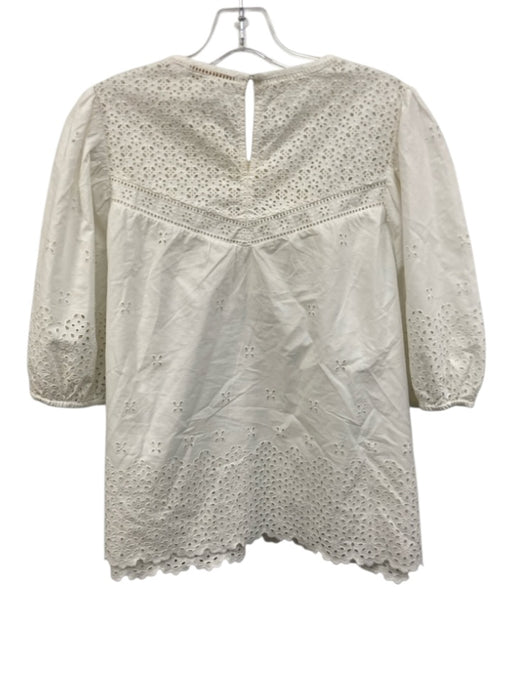 Ulla Johnson Size 14 White Cotton Half Puff Sleeve Floral Eyelet V Neck Top White / 14