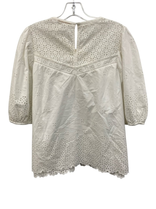 Ulla Johnson Size 14 White Cotton Half Puff Sleeve Floral Eyelet V Neck Top White / 14