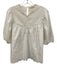 Ulla Johnson Size 14 White Cotton Half Puff Sleeve Floral Eyelet V Neck Top White / 14