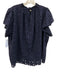 Birds of Paradis Size Large Navy Blue Cotton Short Sleeve Floral Eyelet Top Navy Blue / Large