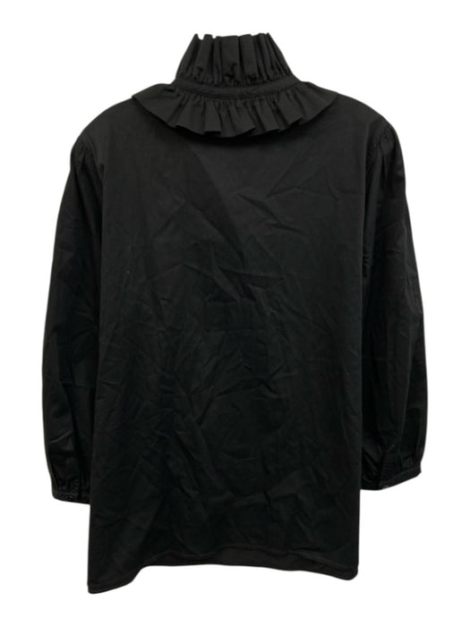 Tuckernuck Size XL Black Cotton Blend Long puff sleeve V Neck Ruffle collar Top Black / XL