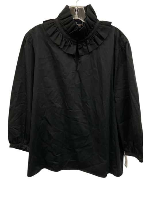 Tuckernuck Size XL Black Cotton Blend Long puff sleeve V Neck Ruffle collar Top Black / XL