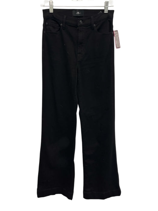 7 For All Mankind Size 27 Black Cotton Blend Denim High Rise Wide Leg Jeans Black / 27