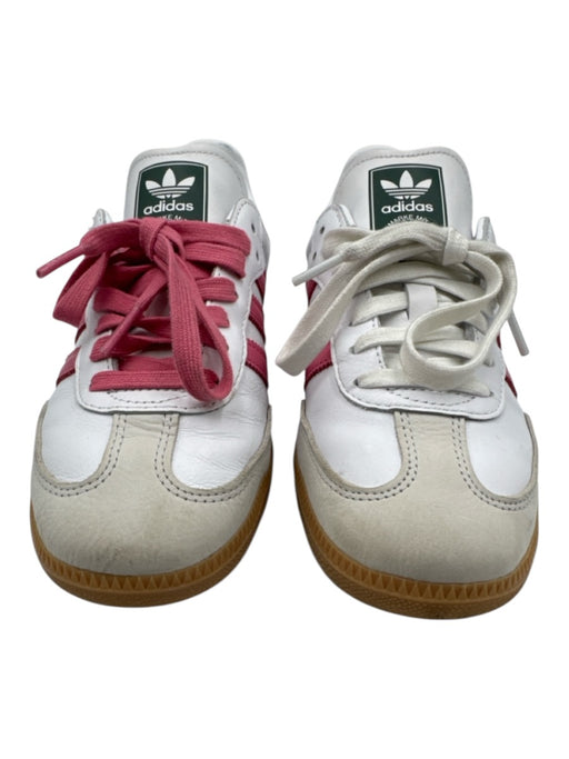 Adidas Shoe Size 8 White & Pink Leather 3 Stripe Low Top Lace Up Samba Sneakers White & Pink / 8