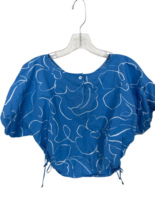 Madewell Size L Blue & White Tie Detail Cutouts Balloon Cropped Top Blue & White / L