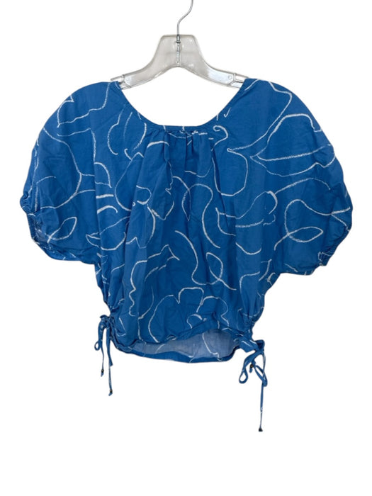 Madewell Size L Blue & White Tie Detail Cutouts Balloon Cropped Top Blue & White / L