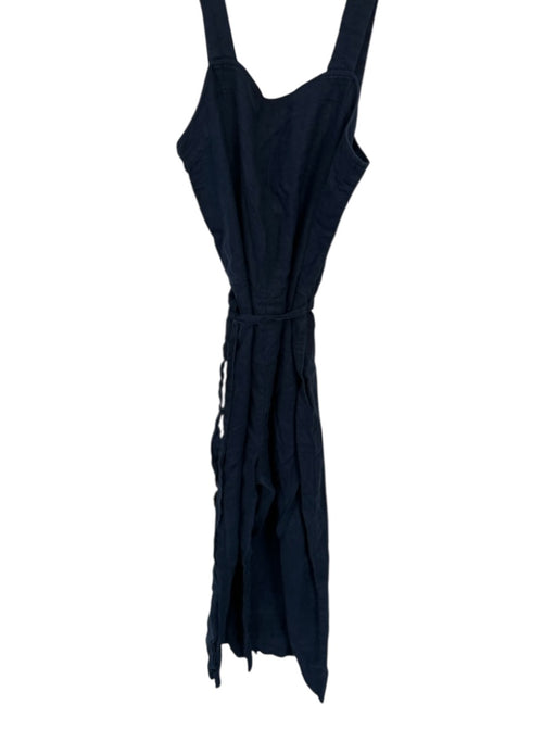 Quince Size M Navy Linen Sleeveless Square Neck Belt Pockets Jumper Navy / M