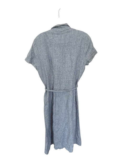 Quince Size M Blue & White Linen Striped Short Sleeve Button Up Collared Dress Blue & White / M