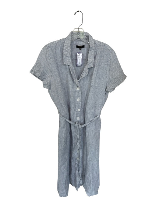 Quince Size M Blue & White Linen Striped Short Sleeve Button Up Collared Dress Blue & White / M