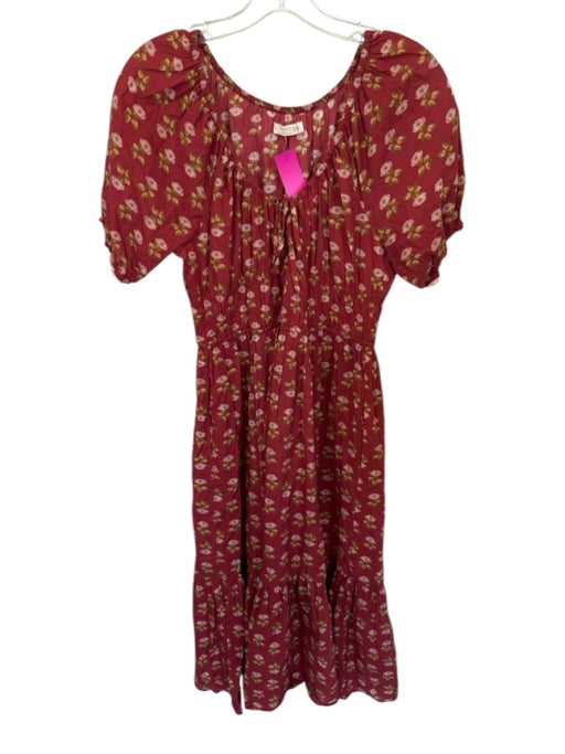Christy Dawn Size MP Red & green Organic Cotton Short Balloon Sleeve Dress Red & green / MP