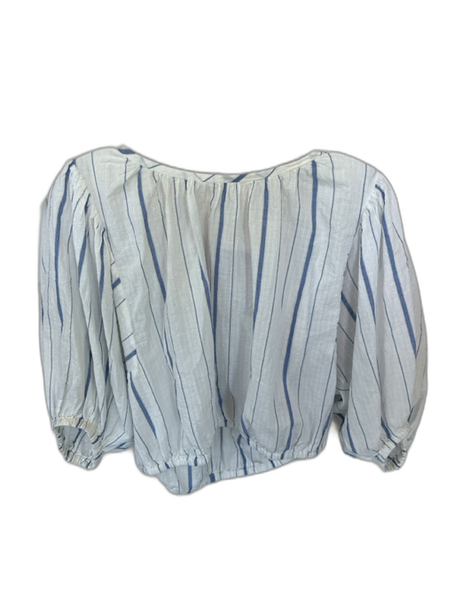Everlane Size M White & Blue Cotton Long Balloon Sleeve Striped Back Tie Top White & Blue / M