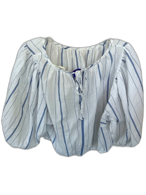 Everlane Size M White & Blue Cotton Long Balloon Sleeve Striped Back Tie Top White & Blue / M