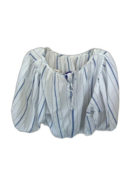 Everlane Size M White & Blue Cotton Long Balloon Sleeve Striped Back Tie Top White & Blue / M