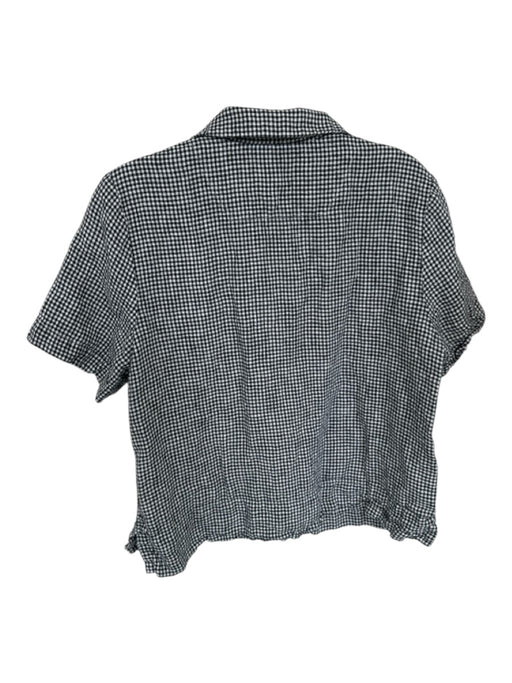 Quince Size M Black & White Linen Gingham Short Sleeve Collared Button up Top Black & White / M