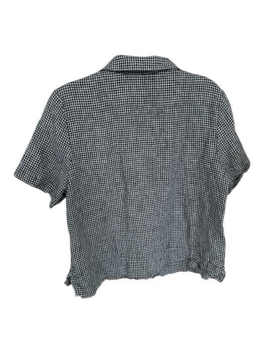 Quince Size M Black & White Linen Gingham Short Sleeve Collared Button up Top Black & White / M