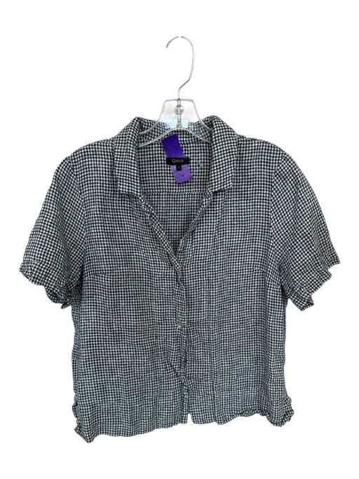 Quince Size M Black & White Linen Gingham Short Sleeve Collared Button up Top Black & White / M