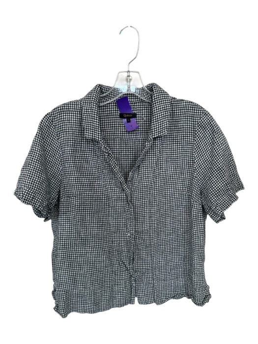 Quince Size M Black & White Linen Gingham Short Sleeve Collared Button up Top Black & White / M