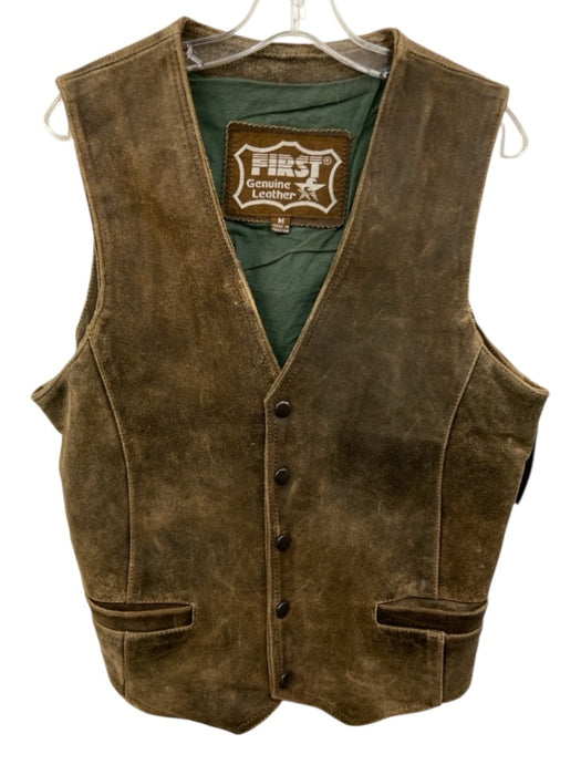 First Genuine Leather Size M Brown Leather Distressed Vest Men's Jacket Brown / M