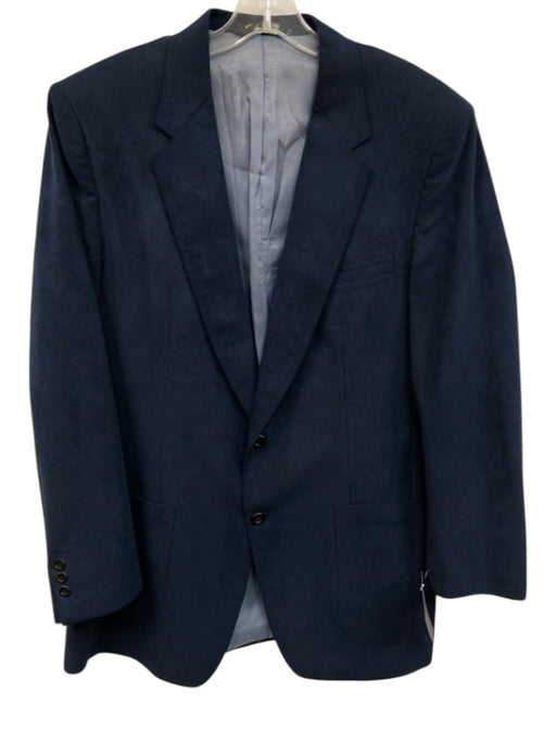 Halston Blue Cotton Blend Solid Patch Pocket 2 Button Men's Blazer Blue / Est 42