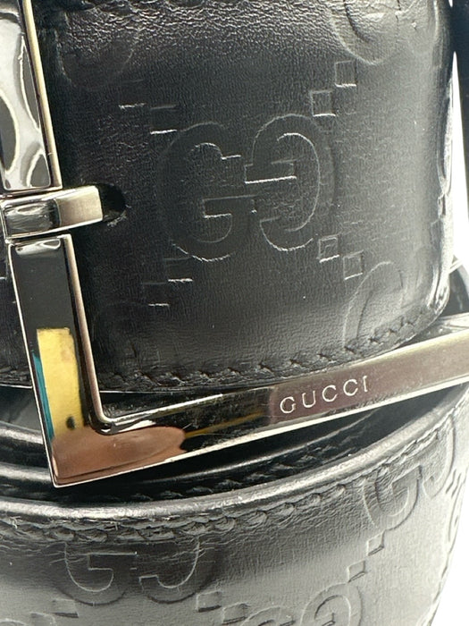 Gucci Like New Black Leather Guccissima Men's Belt Black