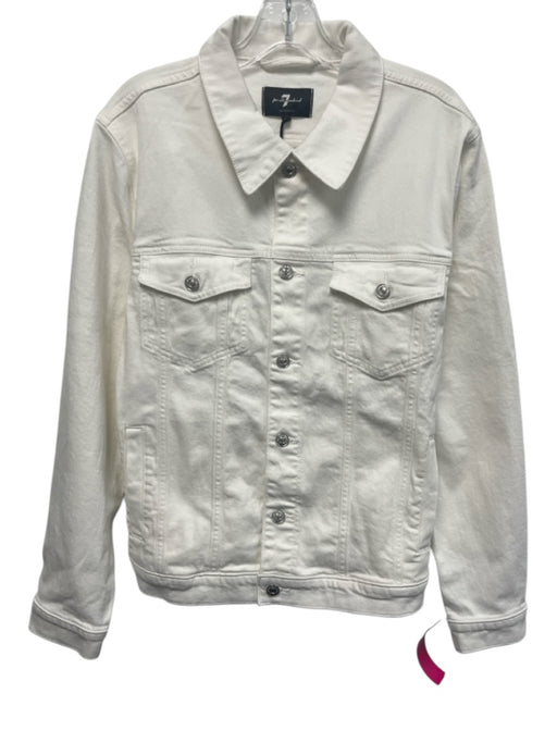 7 For All Mankind NWT Size M White Cotton Blend Solid Trucker Denim Men's Jacket White / M