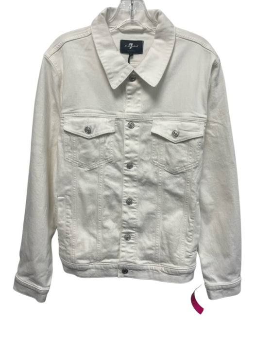 7 For All Mankind NWT Size M White Cotton Blend Solid Trucker Denim Men's Jacket White / M