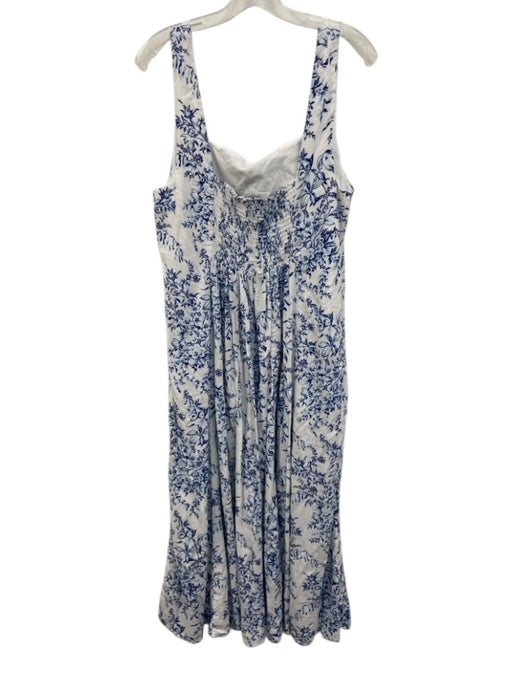 Laura Ashley Size 14 Blue & White Linen & Rayon Sleeveless Floral Print Dress Blue & White / 14