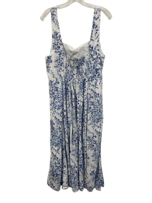 Laura Ashley Size 14 Blue & White Linen & Rayon Sleeveless Floral Print Dress Blue & White / 14