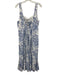 Laura Ashley Size 14 Blue & White Linen & Rayon Sleeveless Floral Print Dress Blue & White / 14