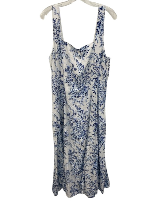 Laura Ashley Size 14 Blue & White Linen & Rayon Sleeveless Floral Print Dress Blue & White / 14