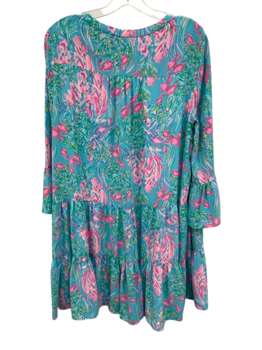 Lilly Pulitzer Size 14 Blue, Pink, Green Polyester Long Sleeve Aquatic Dress Blue, Pink, Green / 14