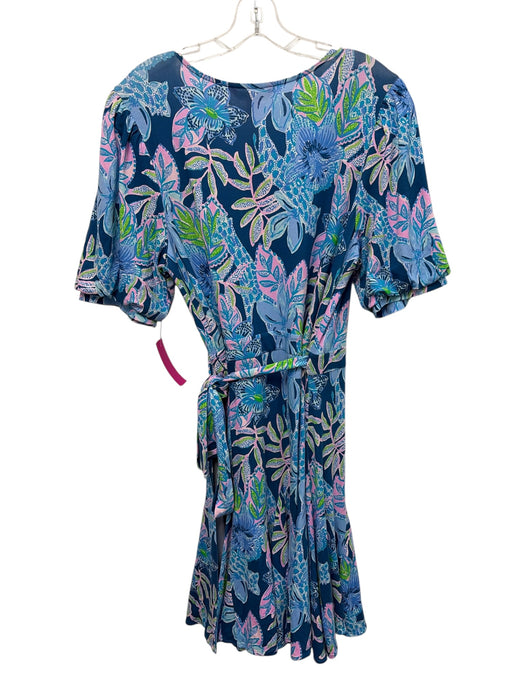 Lilly Pulitzer Size XL Blue, Pink, Green Rayon & Elastane Aquatic Wrap Dress Blue, Pink, Green / XL