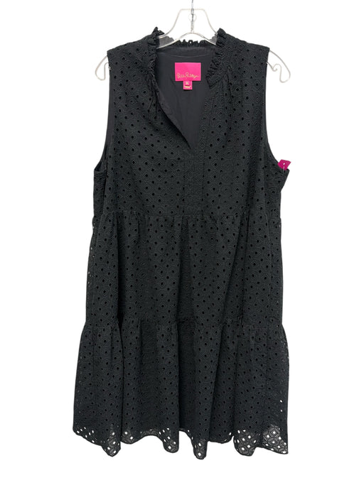 Lilly Pulitzer Size XL Black Polyester Sleeveless Ruffle mock neck eyelet Dress Black / XL