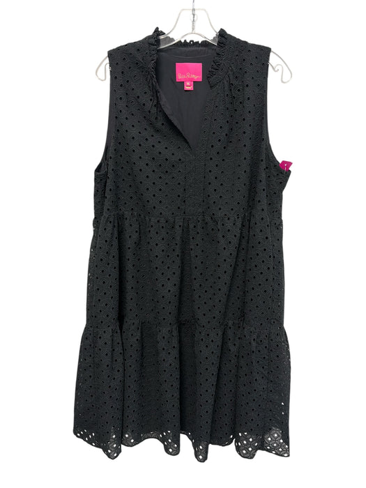 Lilly Pulitzer Size XL Black Polyester Sleeveless Ruffle mock neck eyelet Dress Black / XL