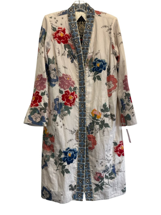 Biya Johnny Was Size M Beige, Blue, & Multi Linen & Viscose Snaps Coat Cardigan Beige, Blue, & Multi / M
